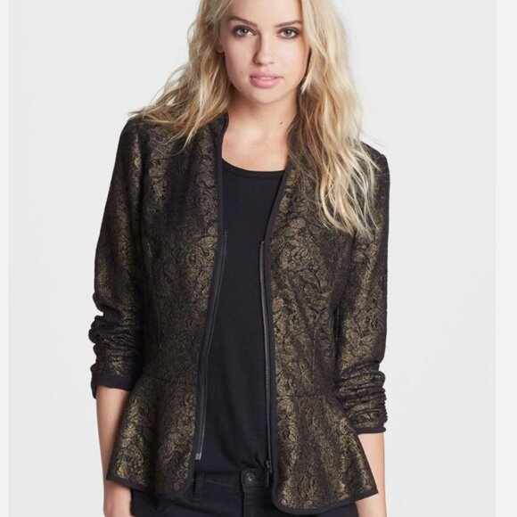 HINGE METALLIC LACE PEPLUM JACKET - S - Picture 2 of 9